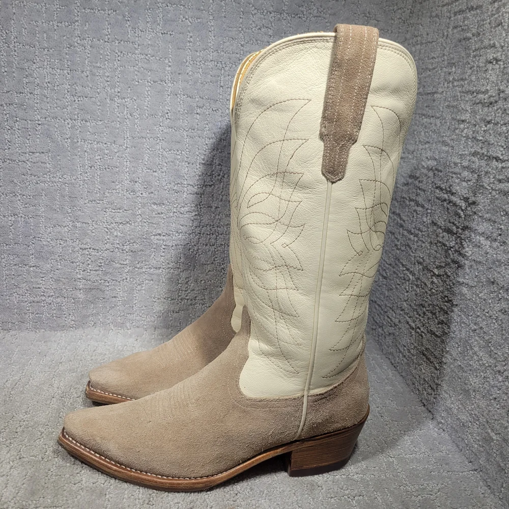Tecovas Cream and Taupe Suede Western Rain Boots